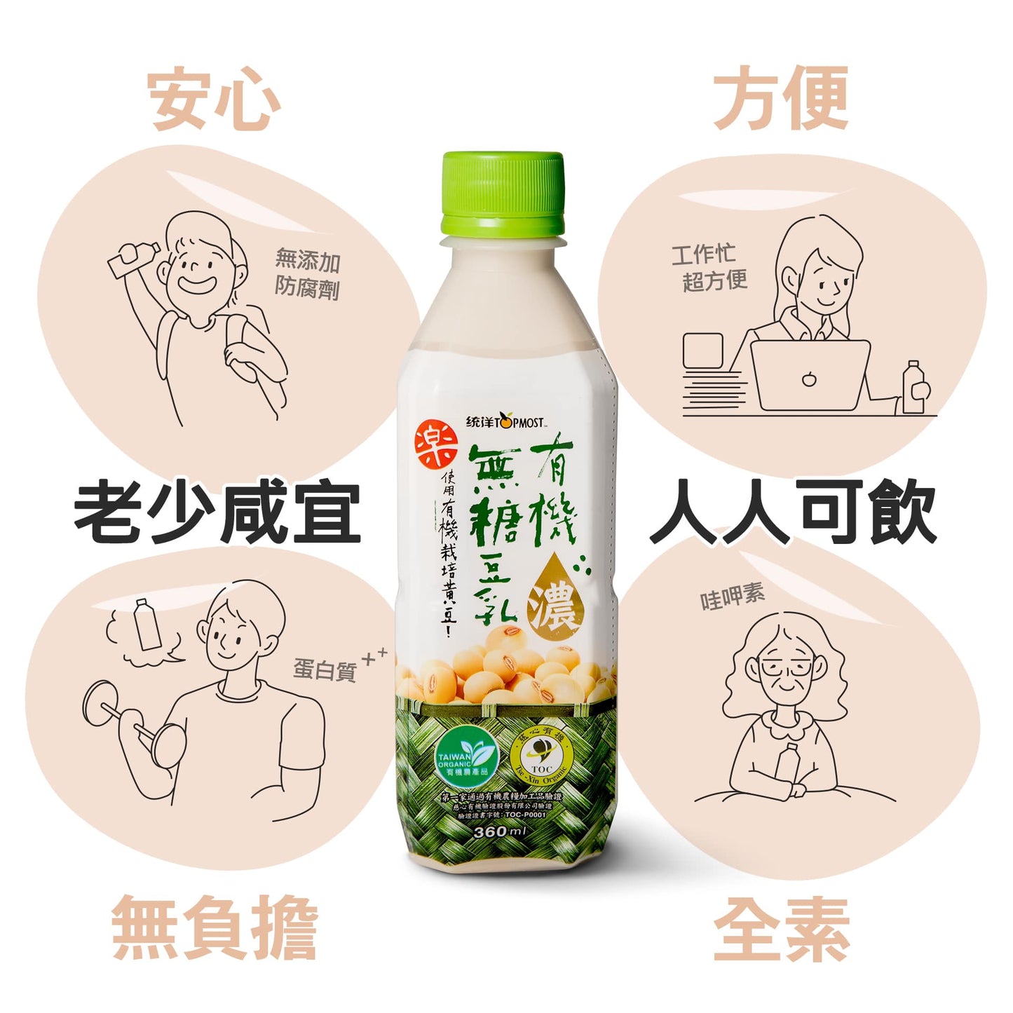 【統洋】有機豆漿（有糖）/黑豆漿（有糖）/有機發芽豆漿(無糖）